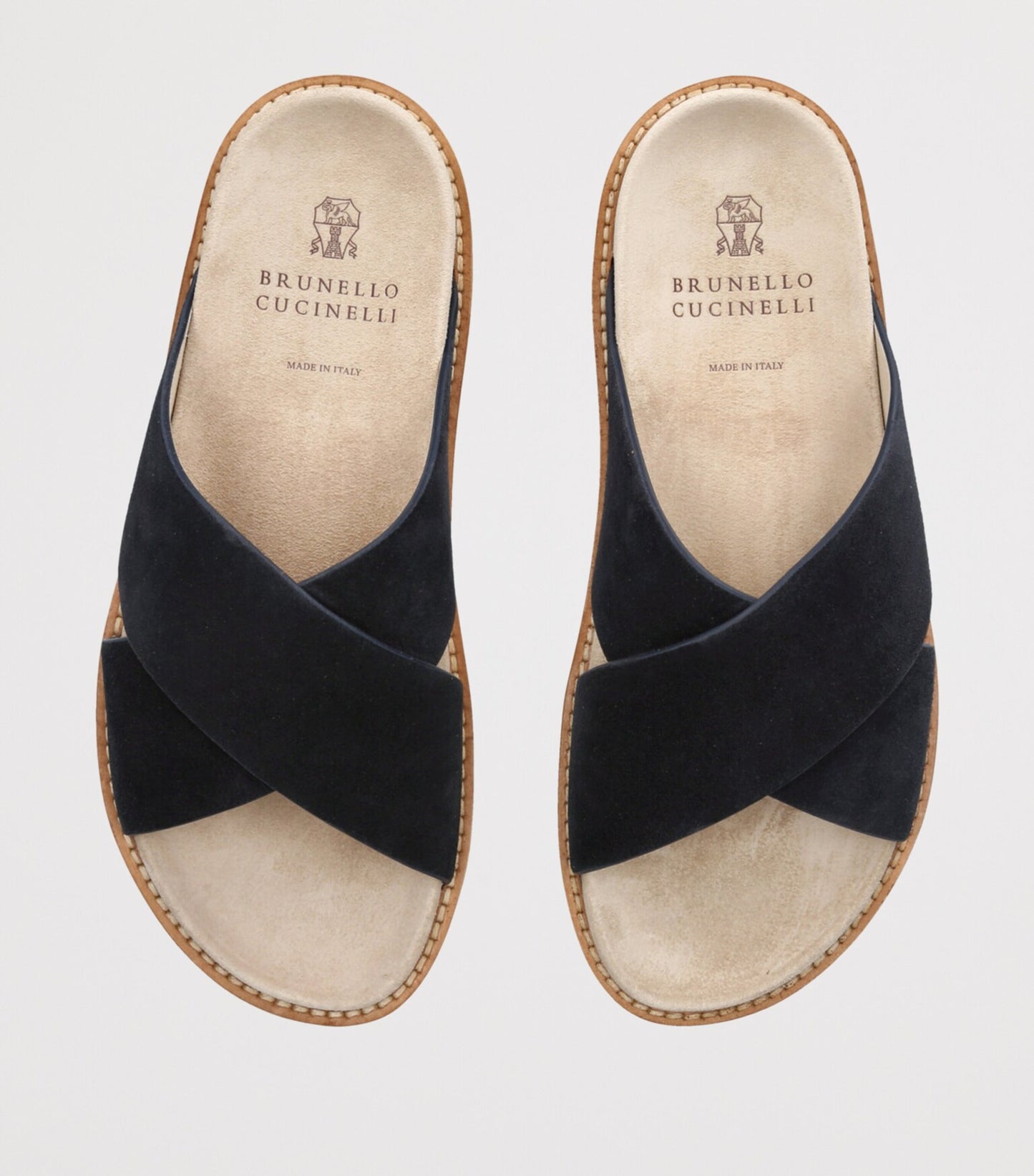 Brunello Cucinelli Black Suede Crossover Sandals