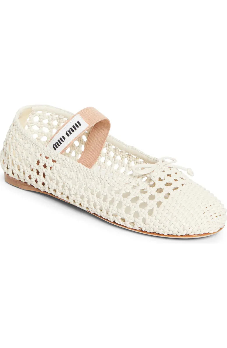 Miu Miu Mesh Fabric Ballerinas White