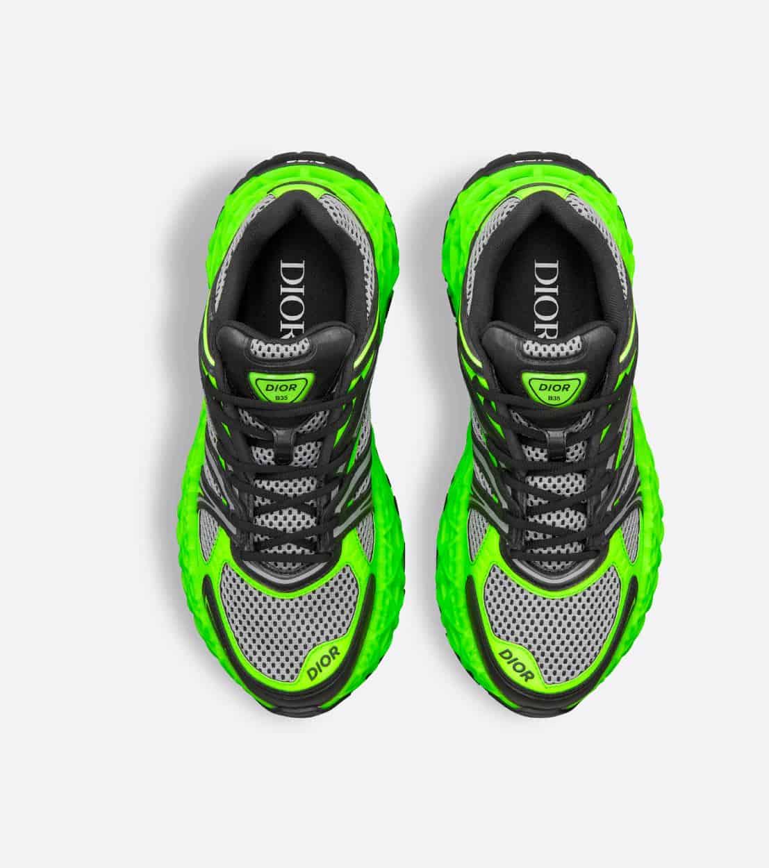 Dior B35 NXXT Sneaker Neon Green and Black Technical Fabric with Gray Technical Mesh