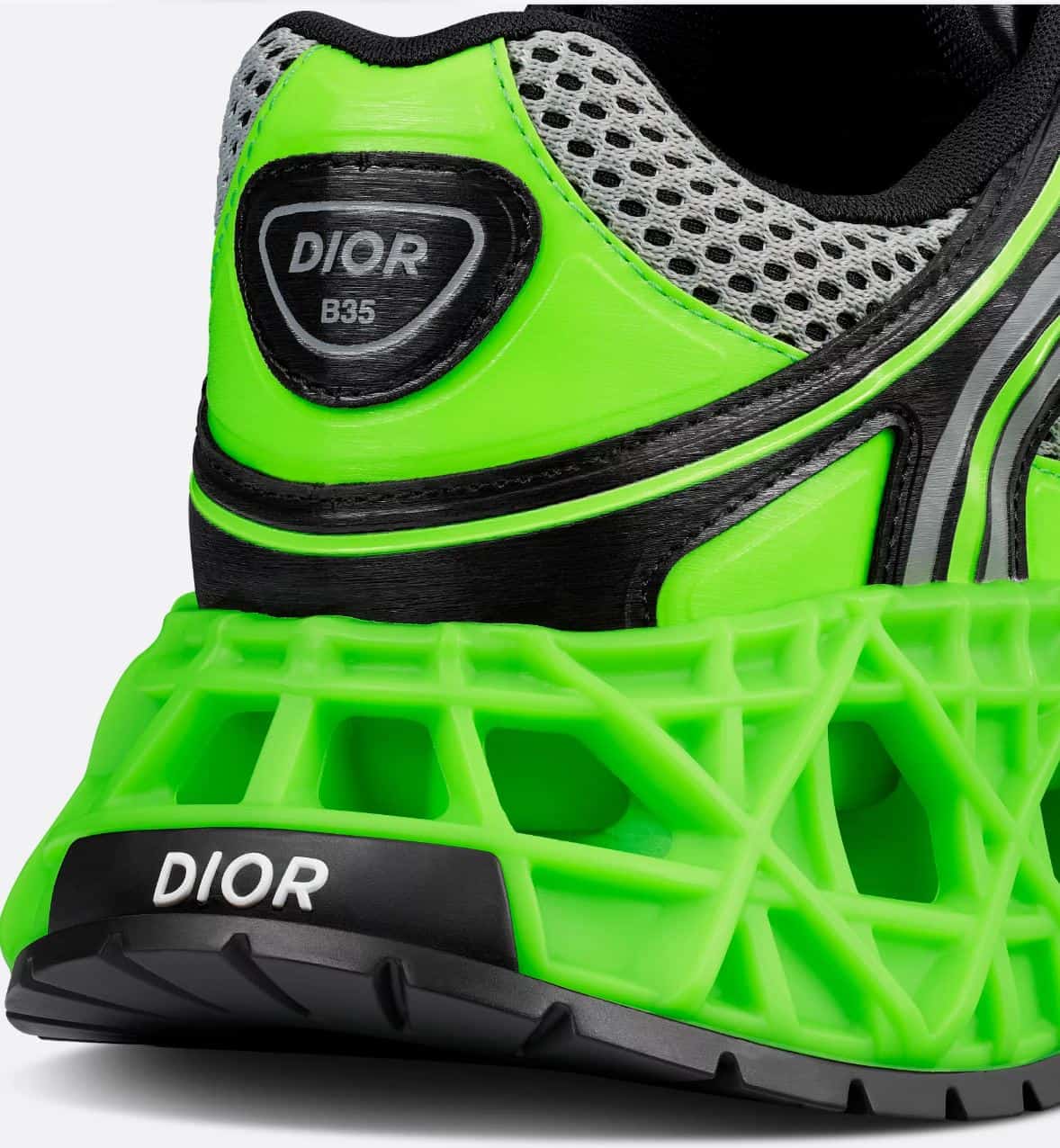 Dior B35 NXXT Sneaker Neon Green and Black Technical Fabric with Gray Technical Mesh