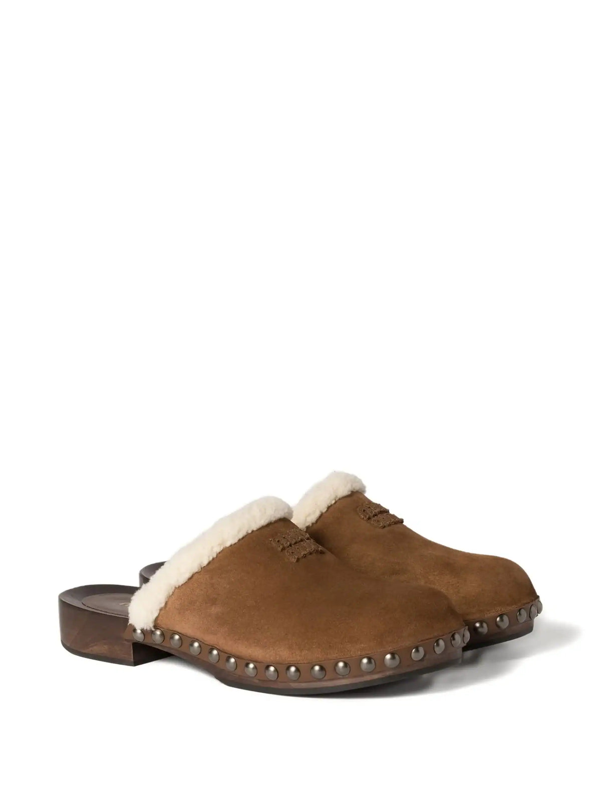 Miu Miu Shearling-Lined Suede Clogs In Brown. 