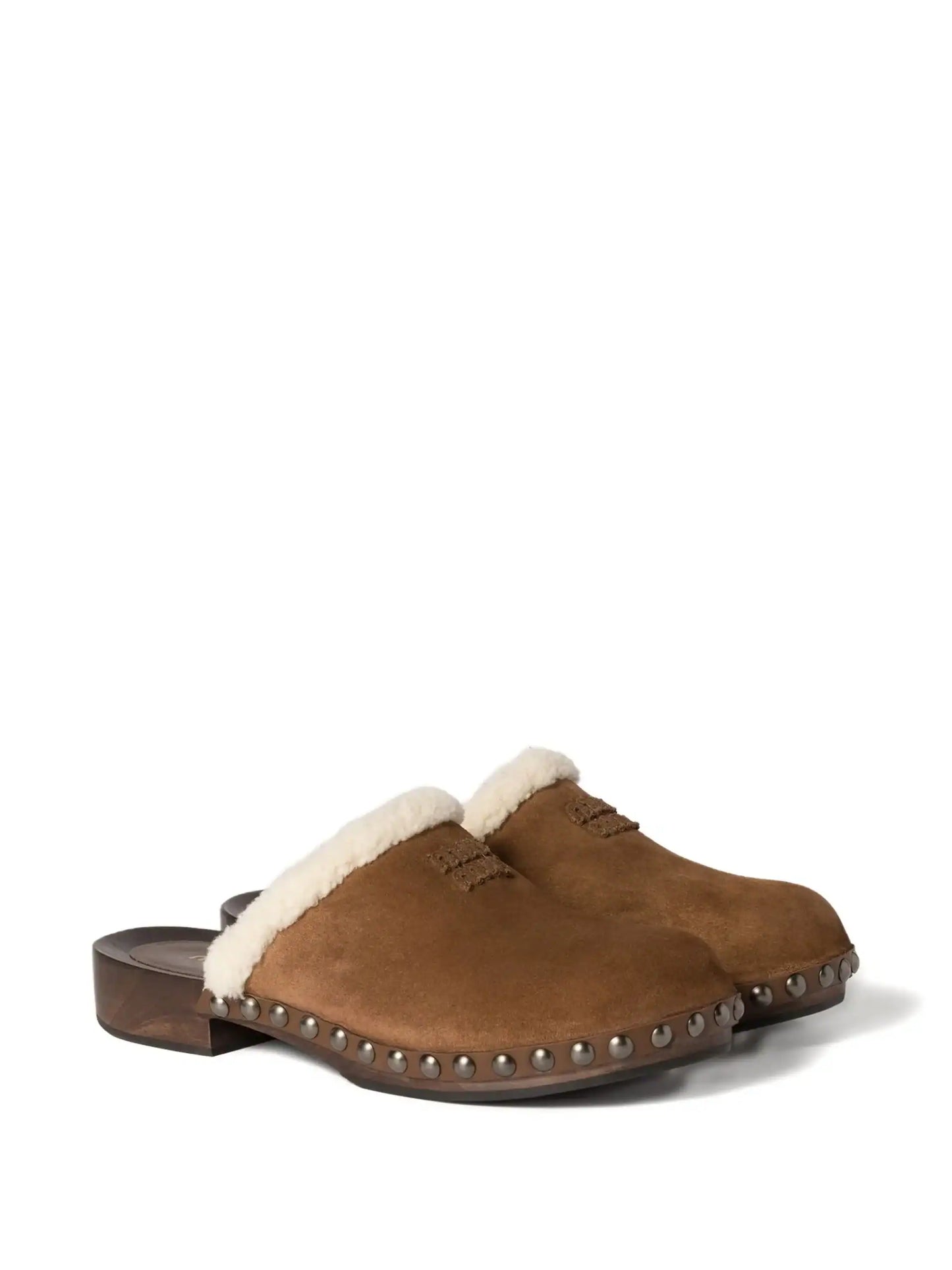 Miu Miu Shearling-Lined Suede Clogs In Brown. 