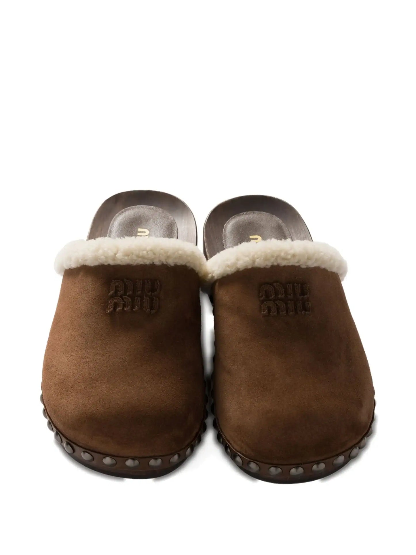 Miu Miu Shearling-Lined Suede Clogs In Brown. 