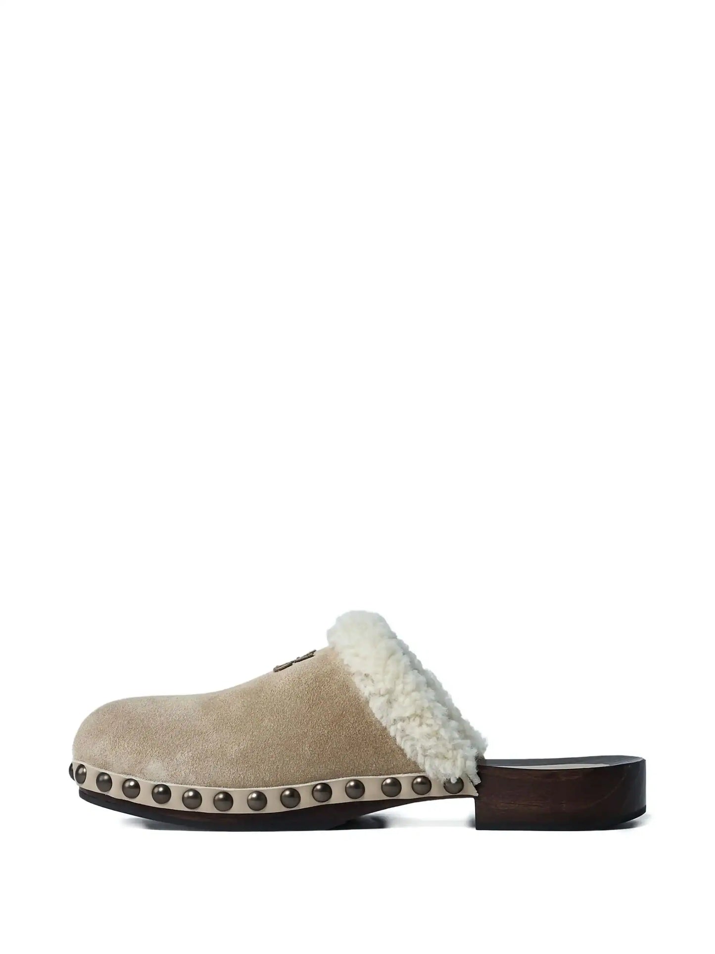 Miu Miu Shearling-Trimmed Suede Clogs. 