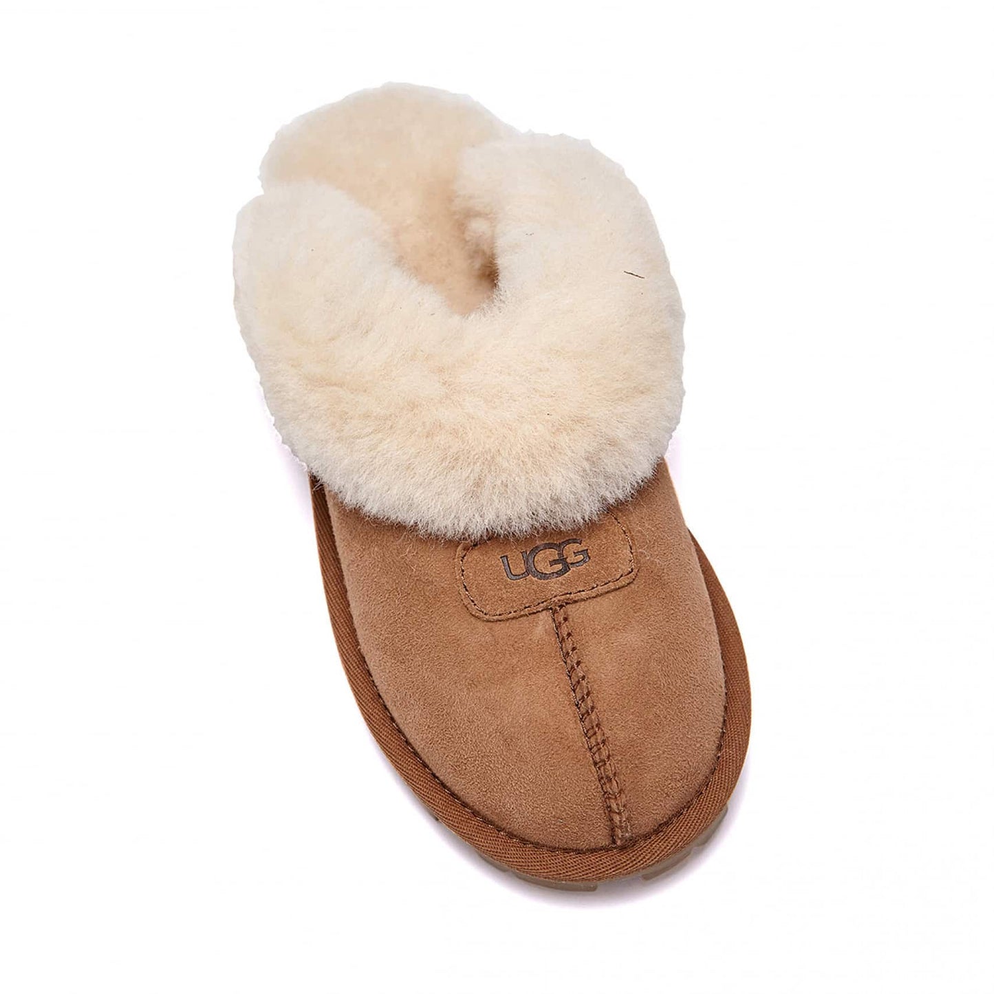 Coquette Slippers Chestnut Suede With A Sheepskin Lining. 