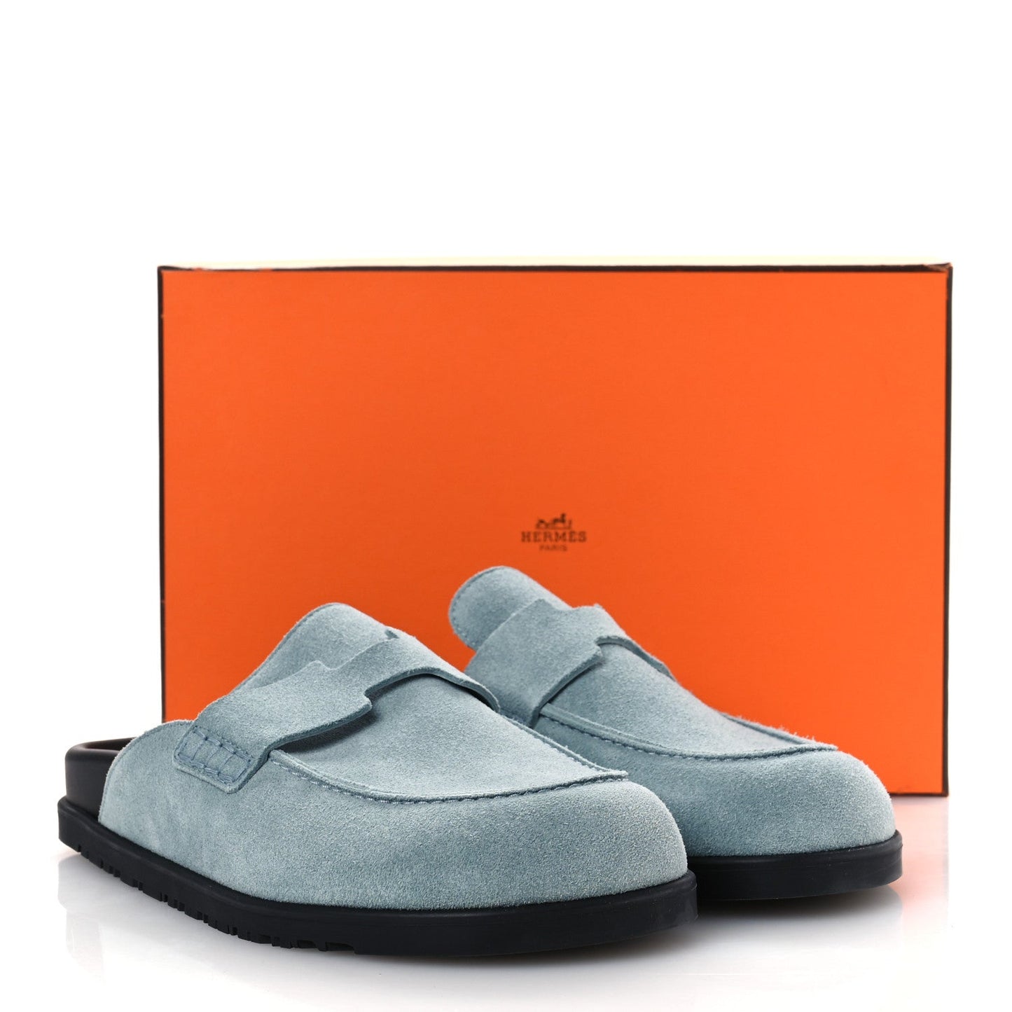Hermès Go Mules Made Of Light Blue Suede Calfskin