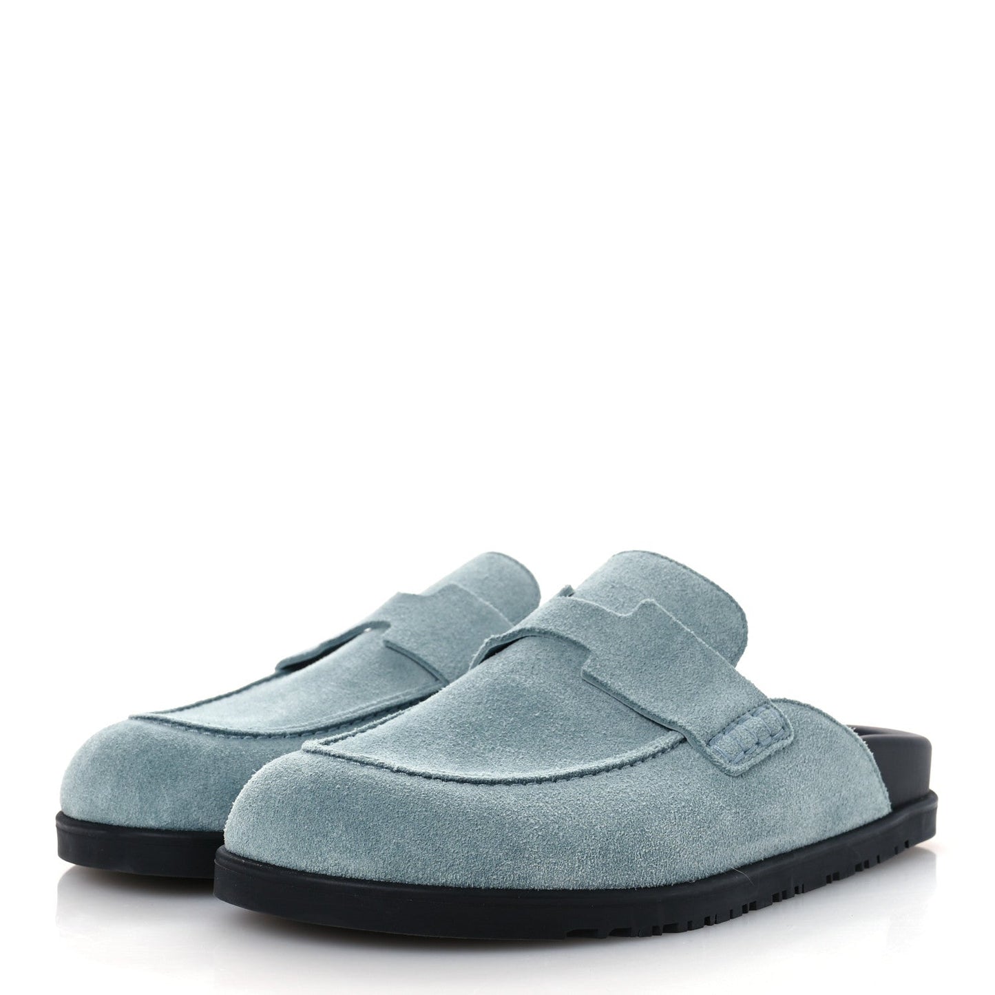Hermès Go Mules Made Of Light Blue Suede Calfskin