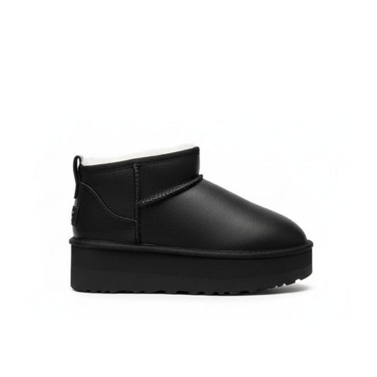 UGG Classic Ultra Mini Platform Black Leather Boot