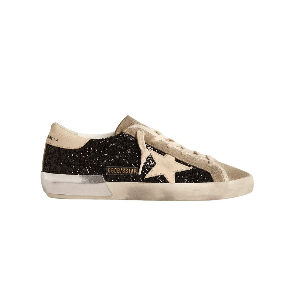 Super-Star In Black Glitter With Cream Star And Suede Inserts