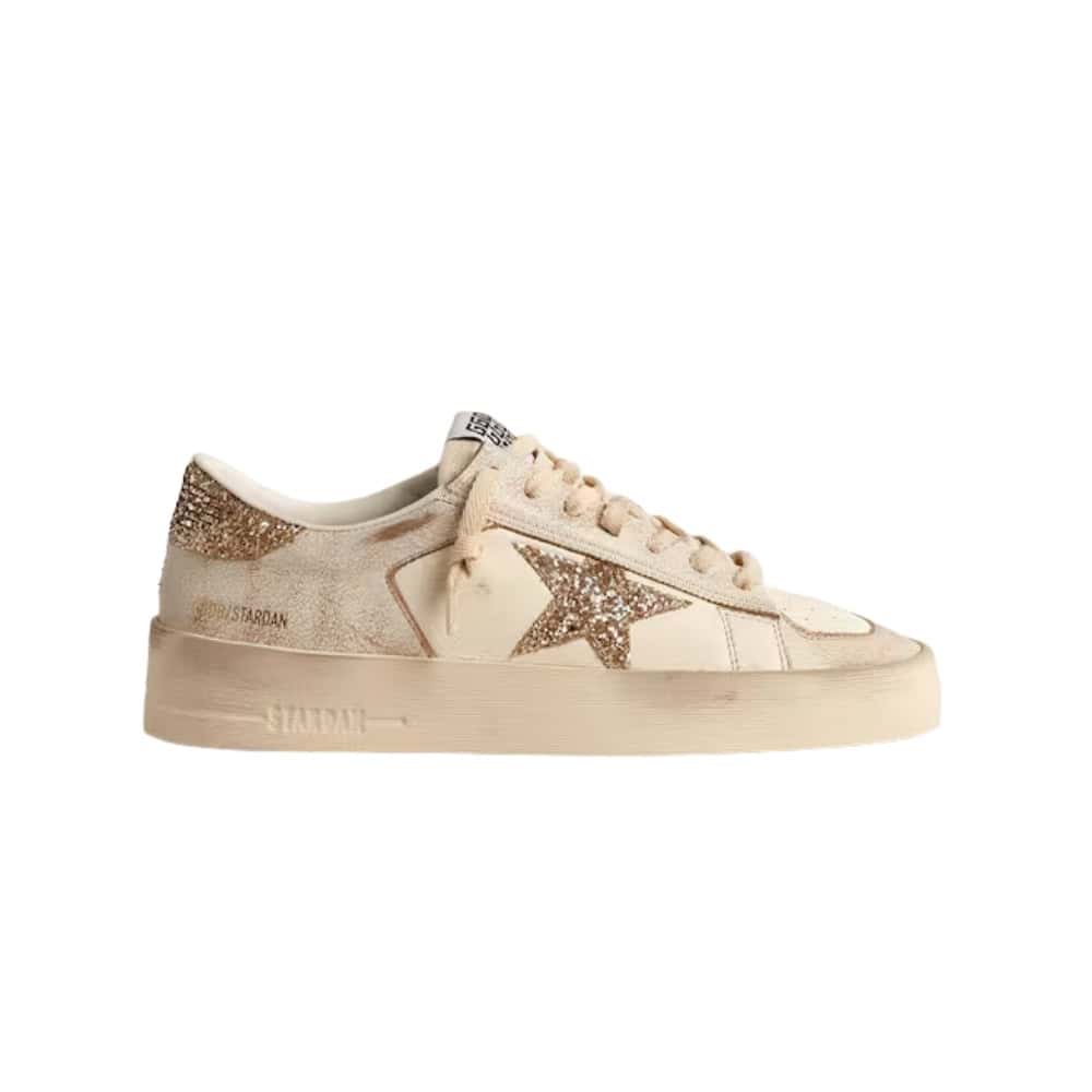 Women’s Stardan in Ecru Nappa Leather With Gold Glitter Star And Heel Tab