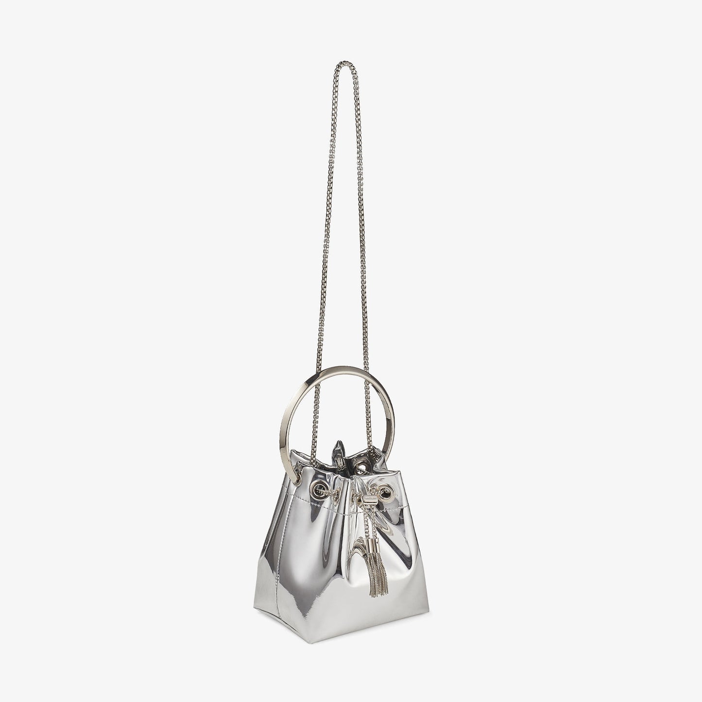 Jimmy Choo Bon Bon Silver Mirror Fabric Mini Bag with Metal Handle