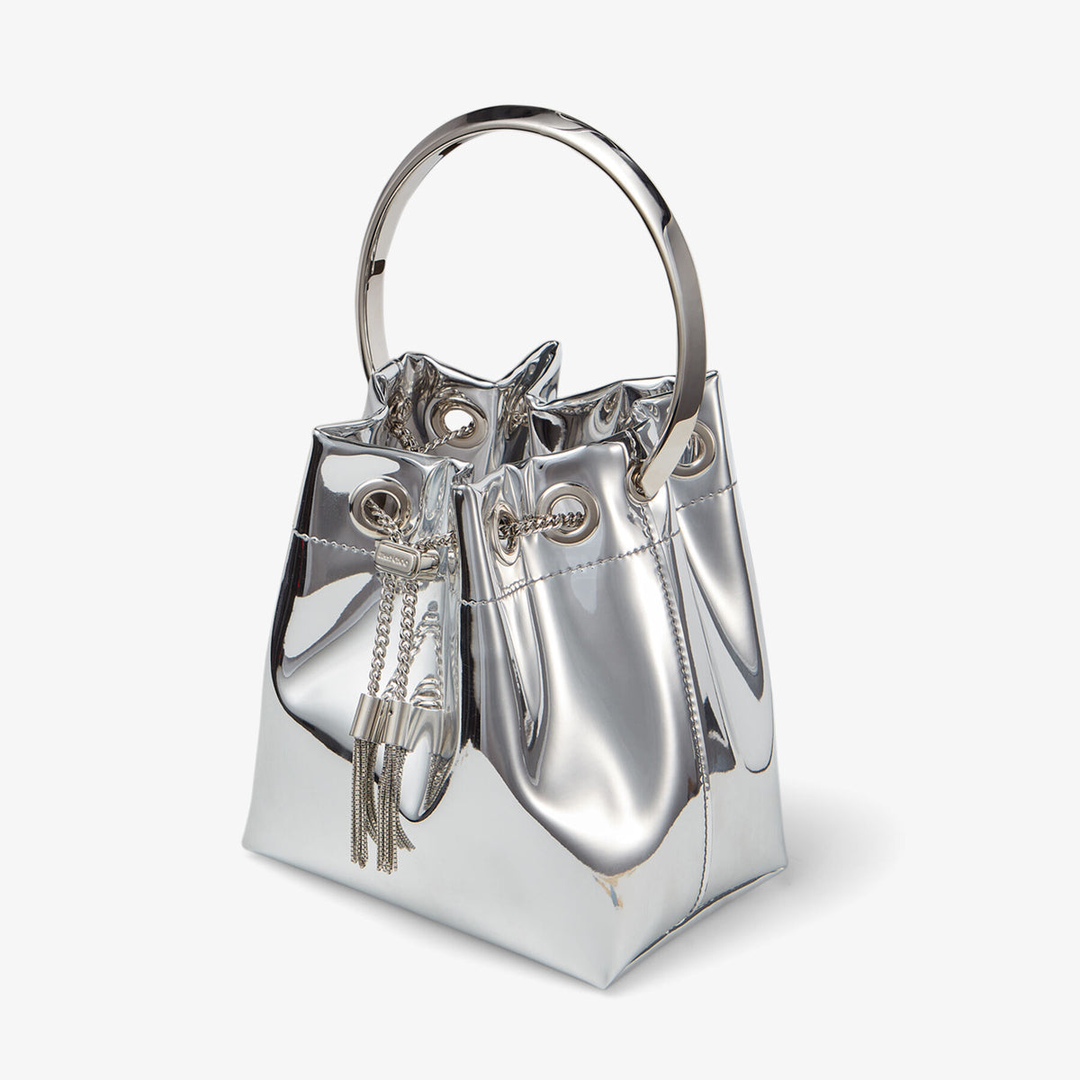 Jimmy Choo Bon Bon Silver Mirror Fabric Mini Bag with Metal Handle