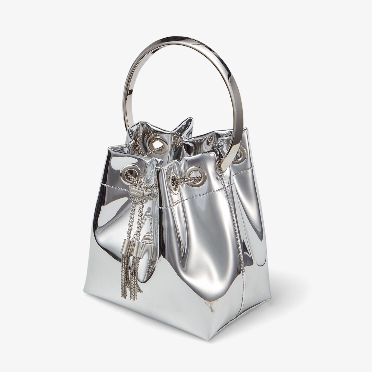 Jimmy Choo Bon Bon Silver Mirror Fabric Mini Bag with Metal Handle