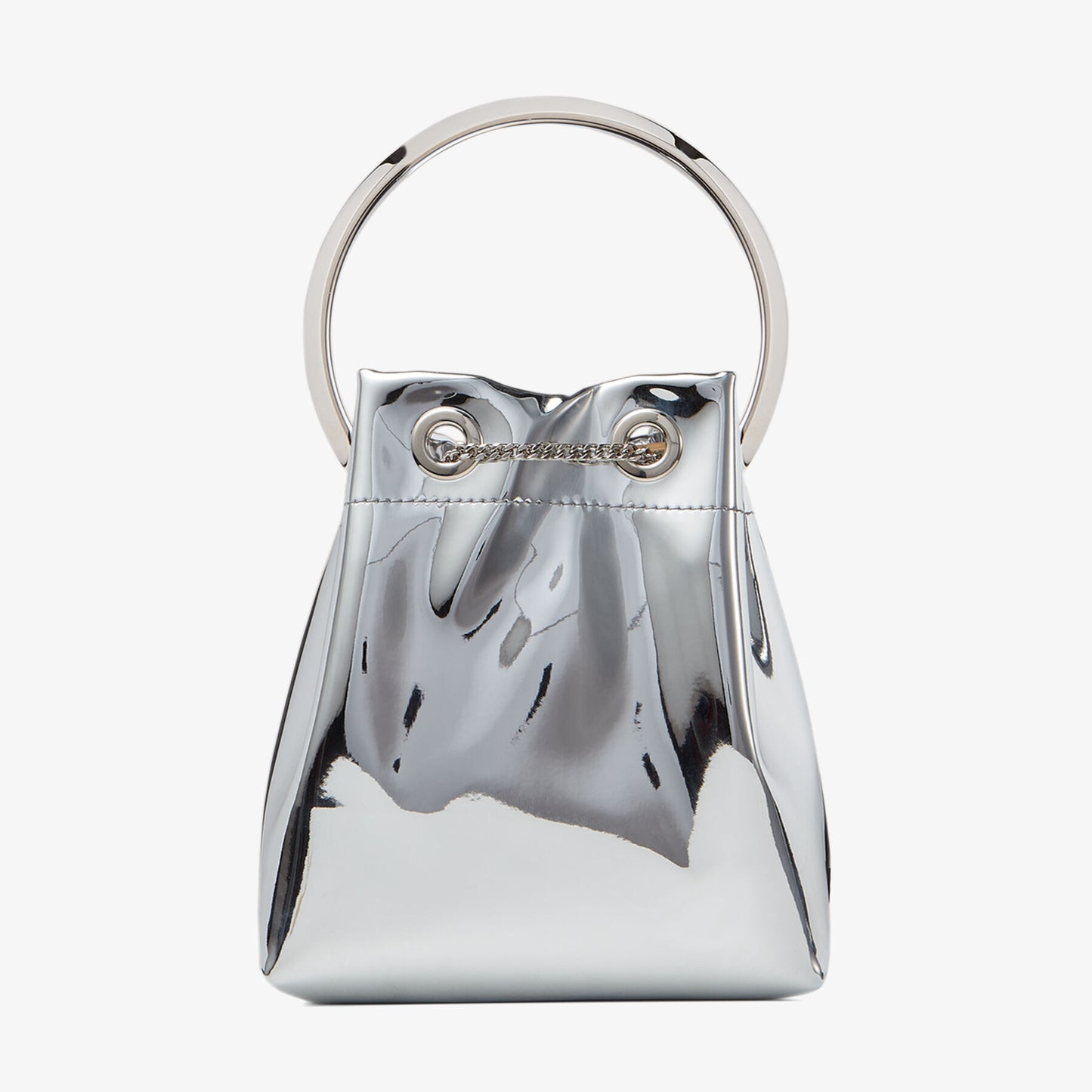 Jimmy Choo Bon Bon Silver Mirror Fabric Mini Bag with Metal Handle