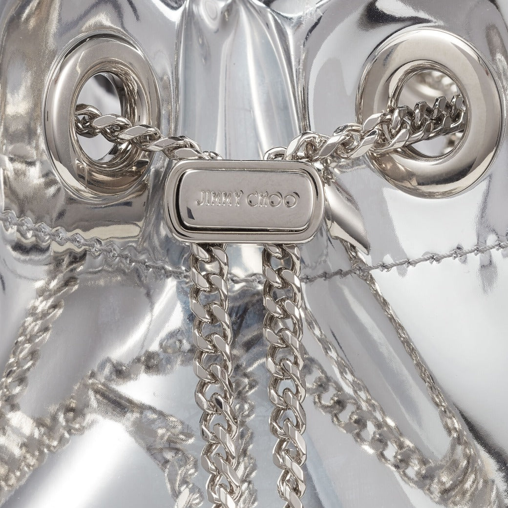 Jimmy Choo Bon Bon Silver Mirror Fabric Mini Bag with Metal Handle