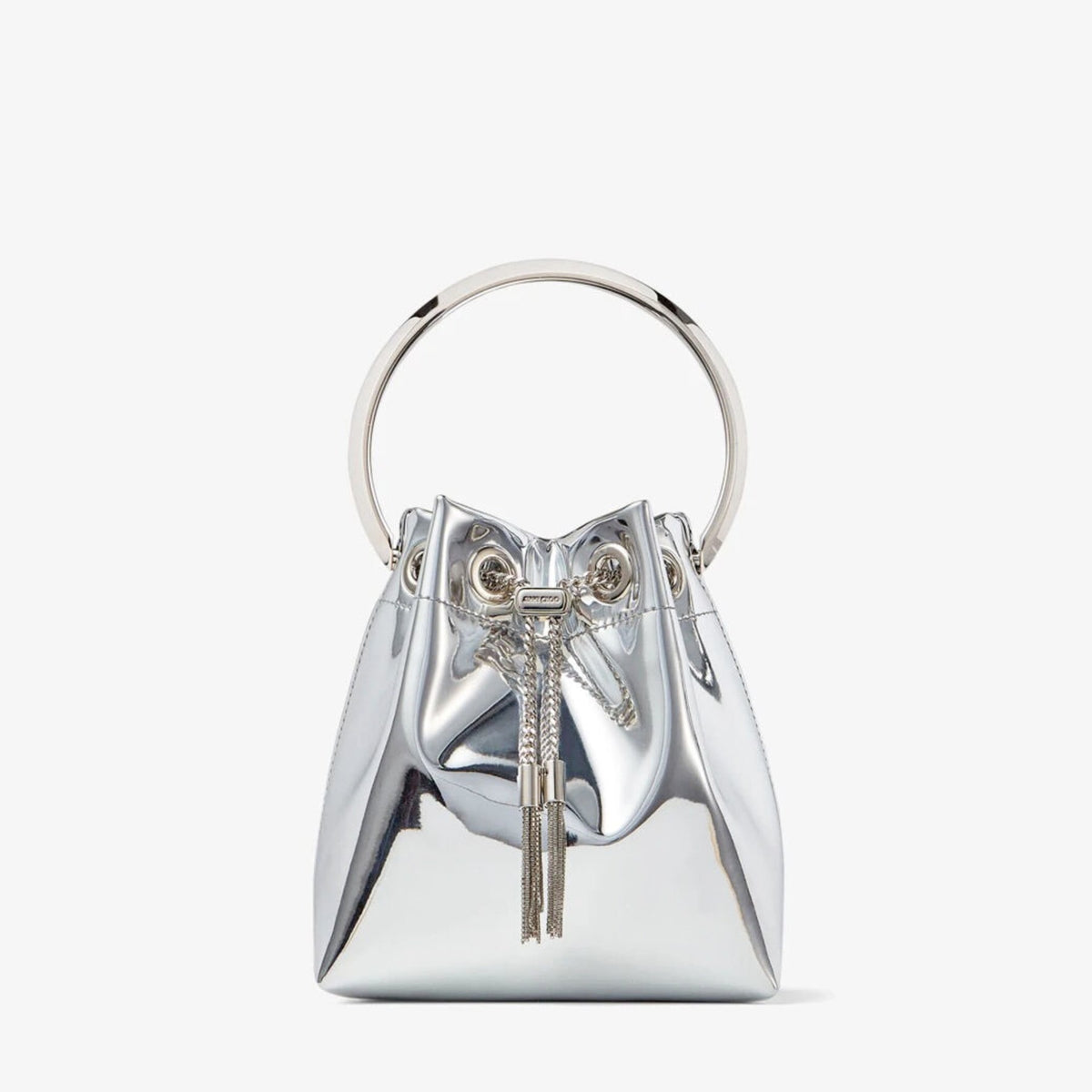 Jimmy Choo Bon Bon Silver Mirror Fabric Mini Bag with Metal Handle