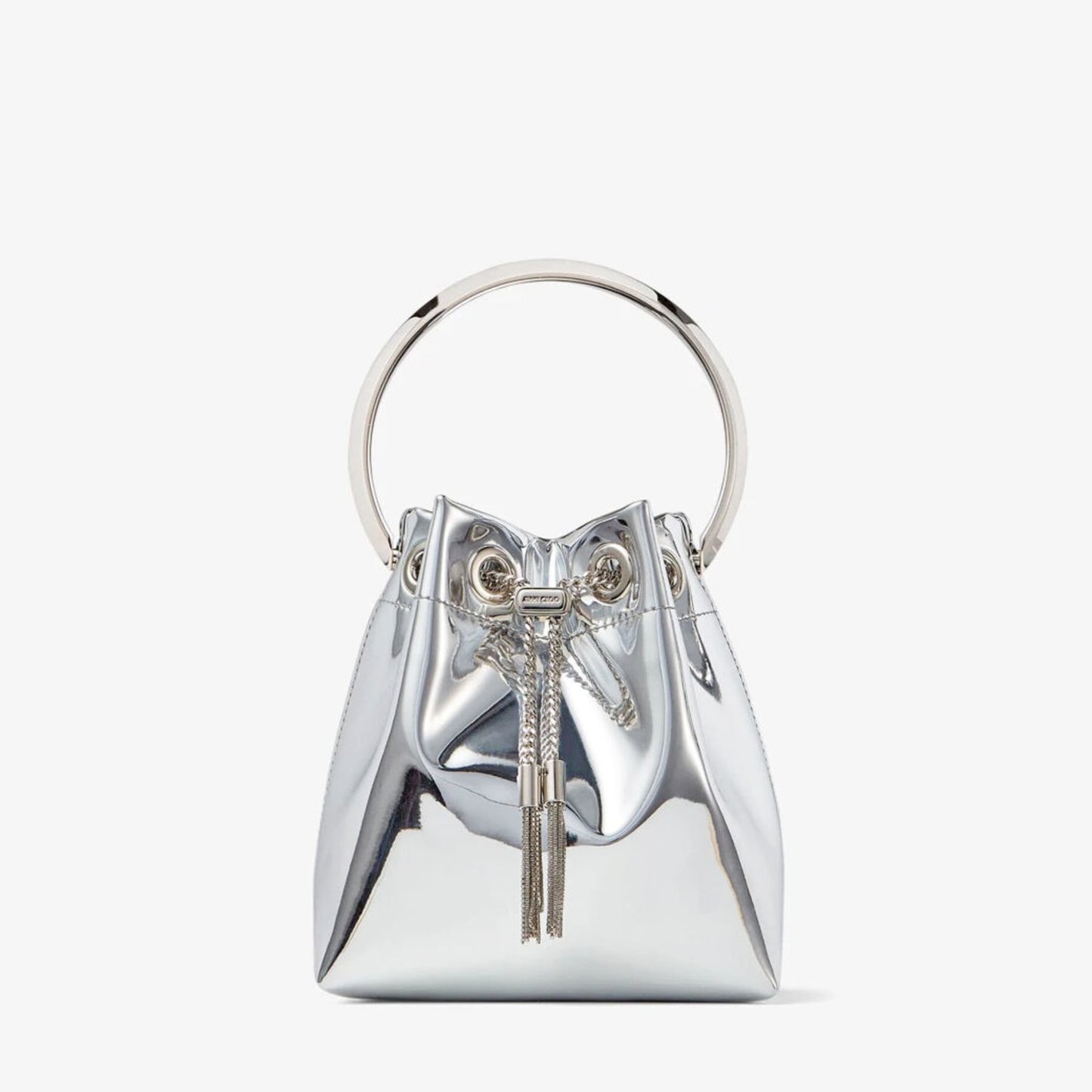 Jimmy Choo Bon Bon Silver Mirror Fabric Mini Bag with Metal Handle