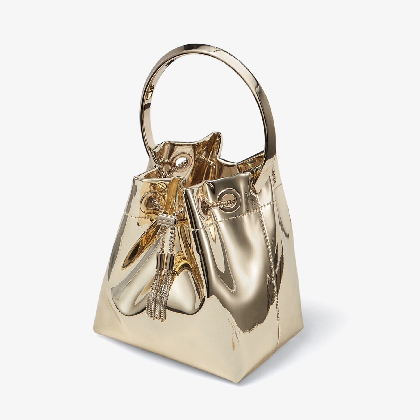 Jimmy Choo Bon Bon Gold Mirror Fabric Mini Bag with Metal Handle