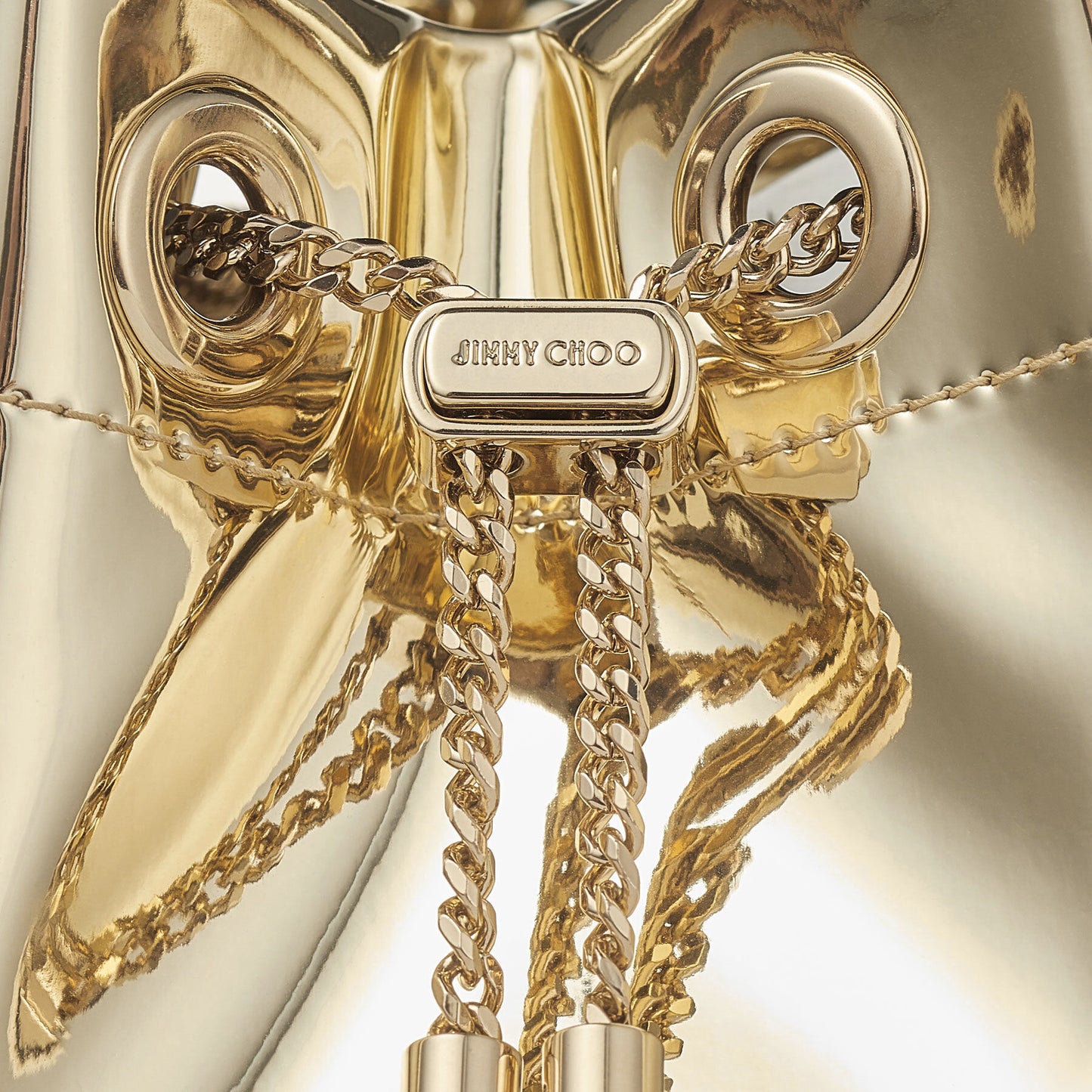 Jimmy Choo Bon Bon Gold Mirror Fabric Mini Bag with Metal Handle