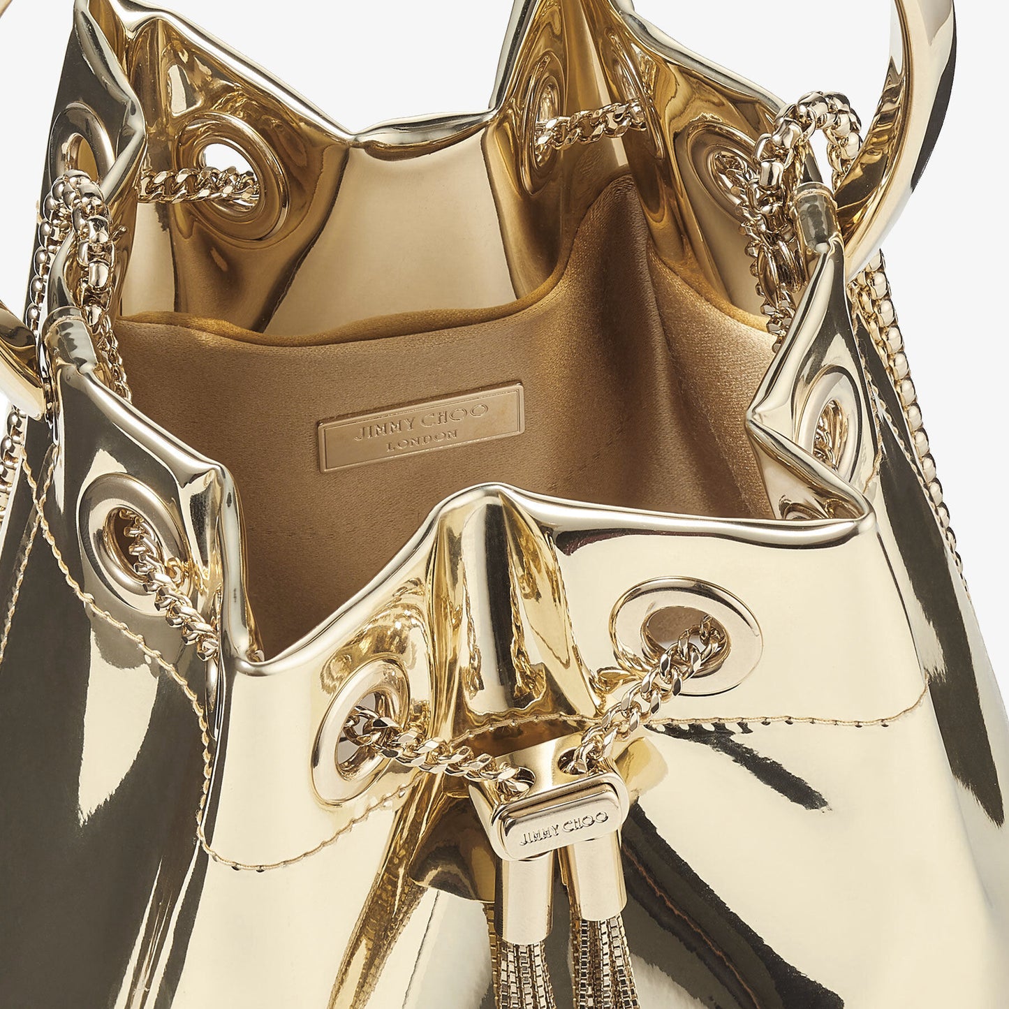 Jimmy Choo Bon Bon Gold Mirror Fabric Mini Bag with Metal Handle