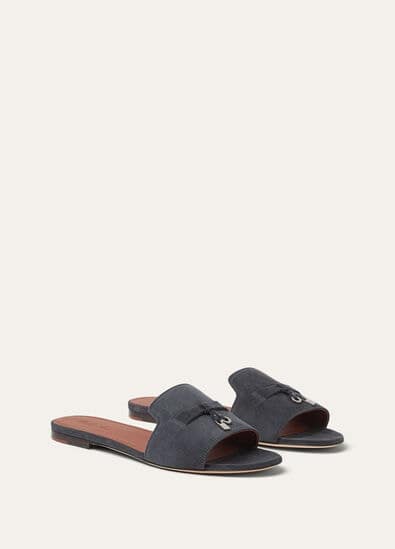Loro Piana Summer Charms Sandal Suede Goatskin Blue Green