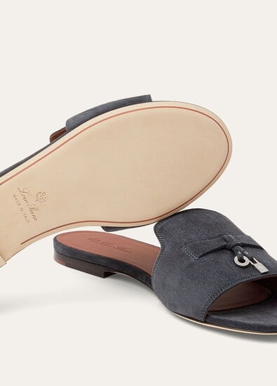 Loro Piana Summer Charms Sandal Suede Goatskin Blue Green