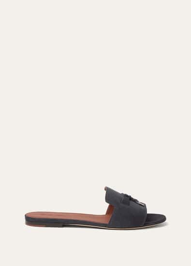 Loro Piana Summer Charms Sandal Suede Goatskin Blue Green