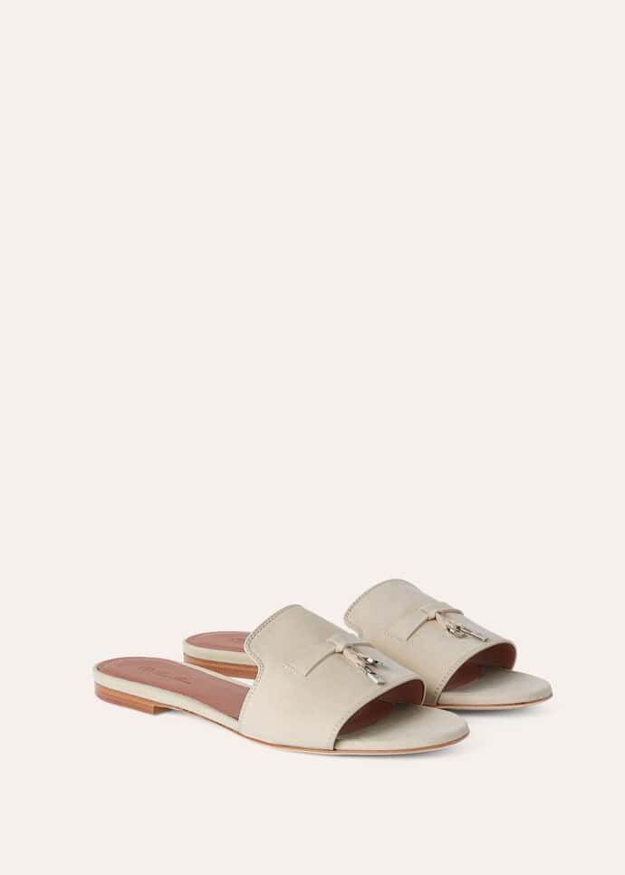 Loro Piana Summer Charms Sandal Suede Goatskin Pearl Powder