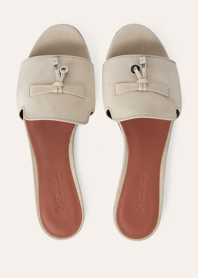 Loro Piana Summer Charms Sandal Suede Goatskin Pearl Powder