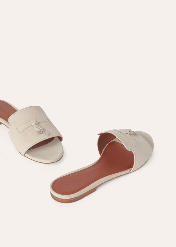 Loro Piana Summer Charms Sandal Suede Goatskin Pearl Powder