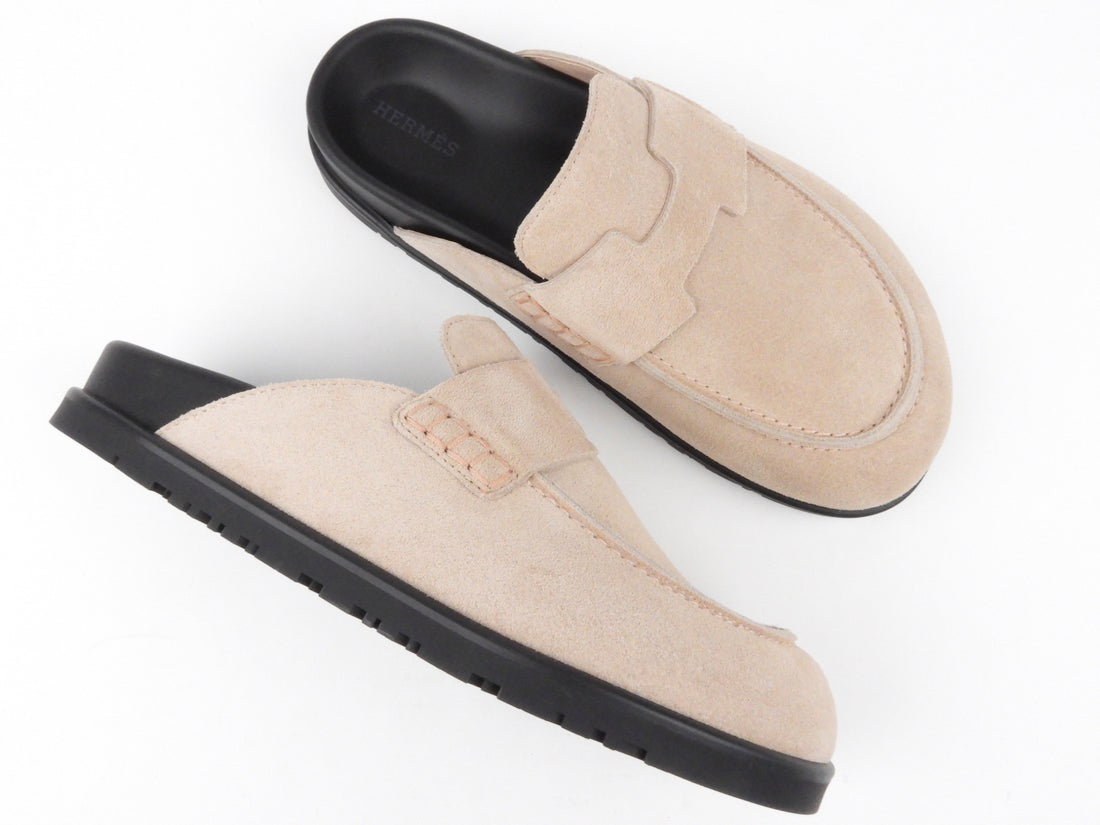 Hermès Go Mules In Beige Suede Calfskin