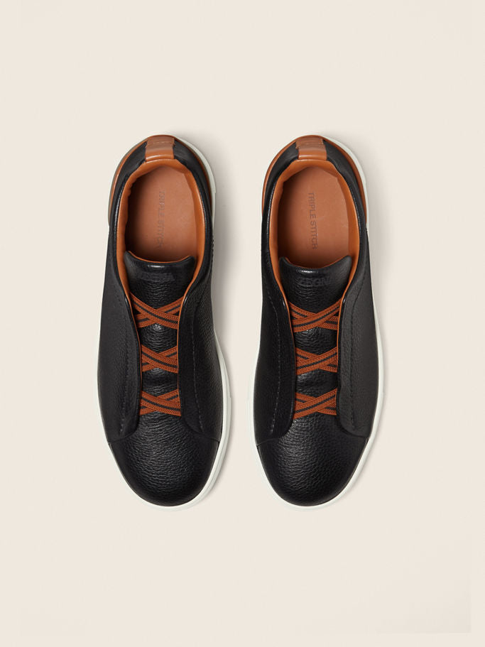 Zegna Black Deerskin Triple Stitch™ Sneakers