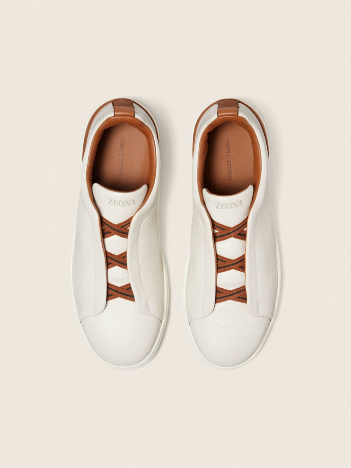 Zegna Off White Deerskin Triple Stitch™ Sneakers