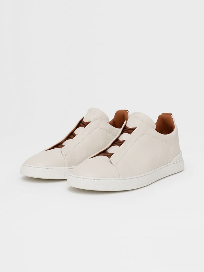 Zegna Off White Deerskin Triple Stitch™ Sneakers