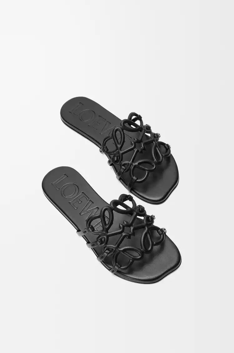 lOEWE Petal Anagram Slide In Soft Calfskin Black