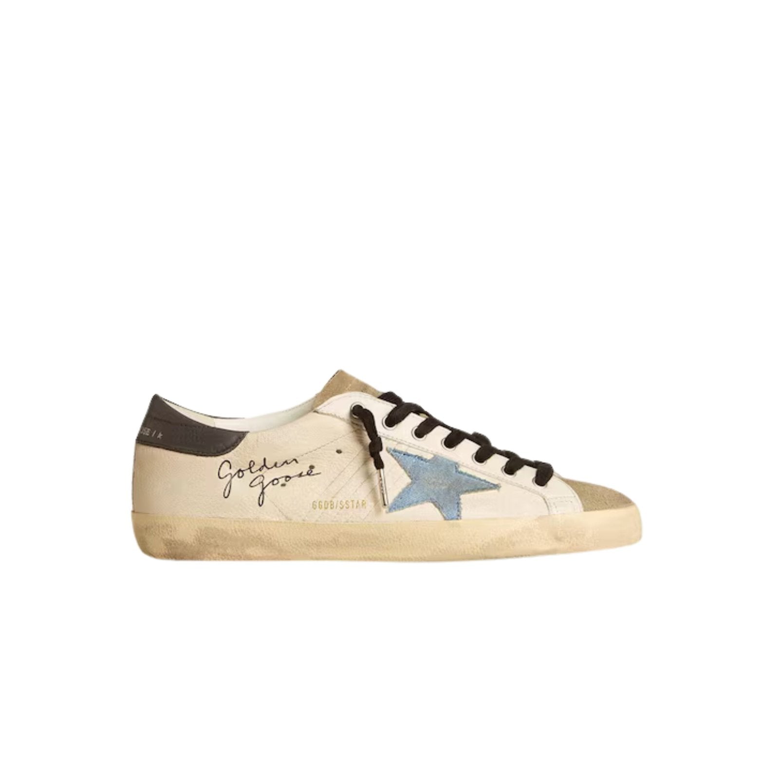 Golden Goose Super-Star in nappa leather with light blue suede star and gray leather heel tab