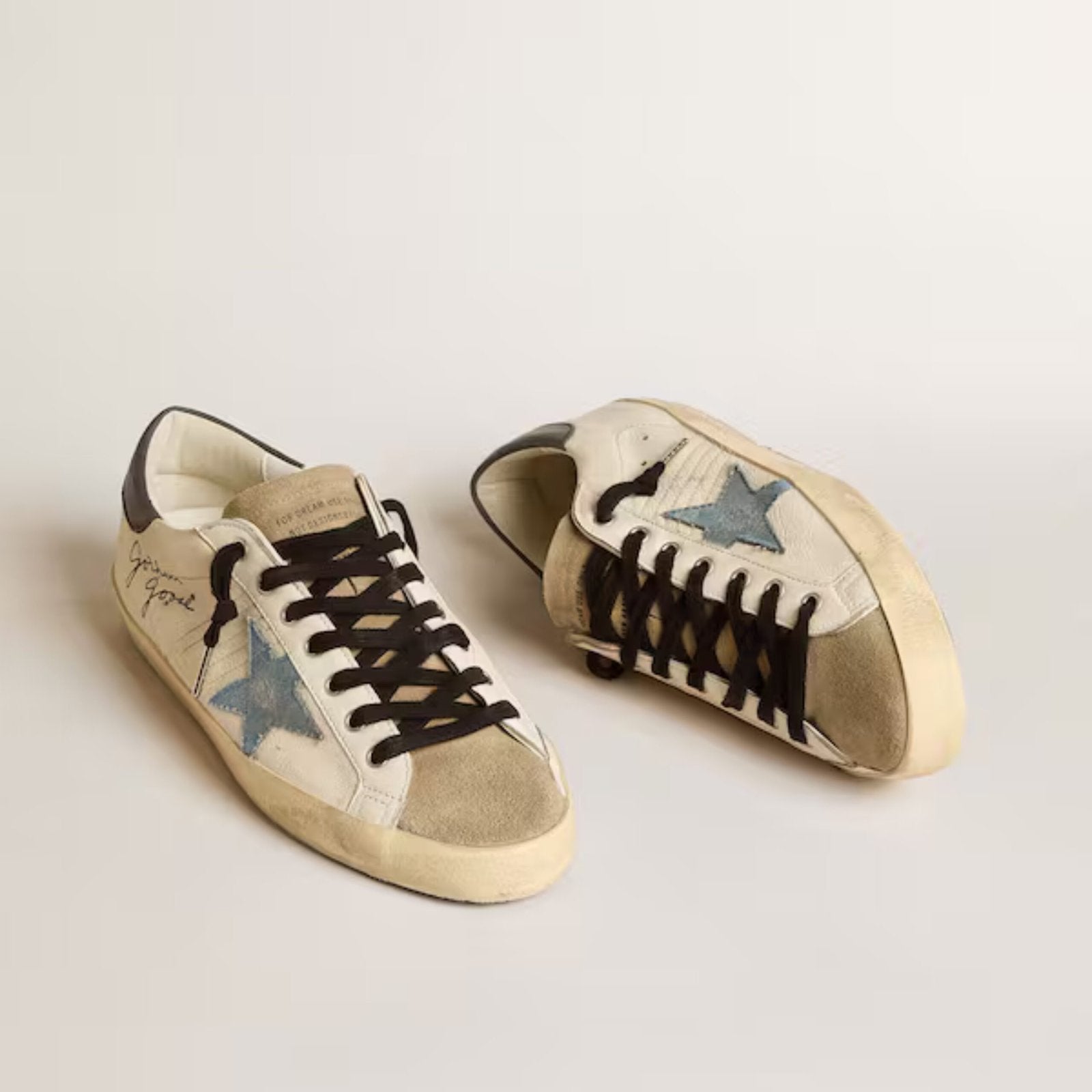 Golden Goose Super-Star in nappa leather with light blue suede star and gray leather heel tab