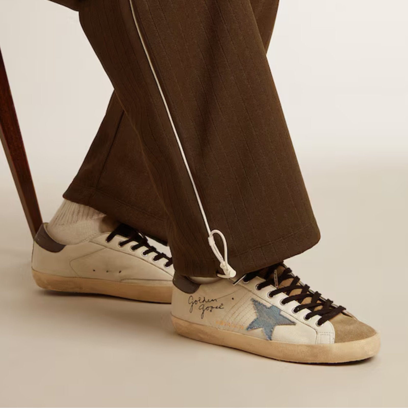 Golden Goose Super-Star in nappa leather with light blue suede star and gray leather heel tab