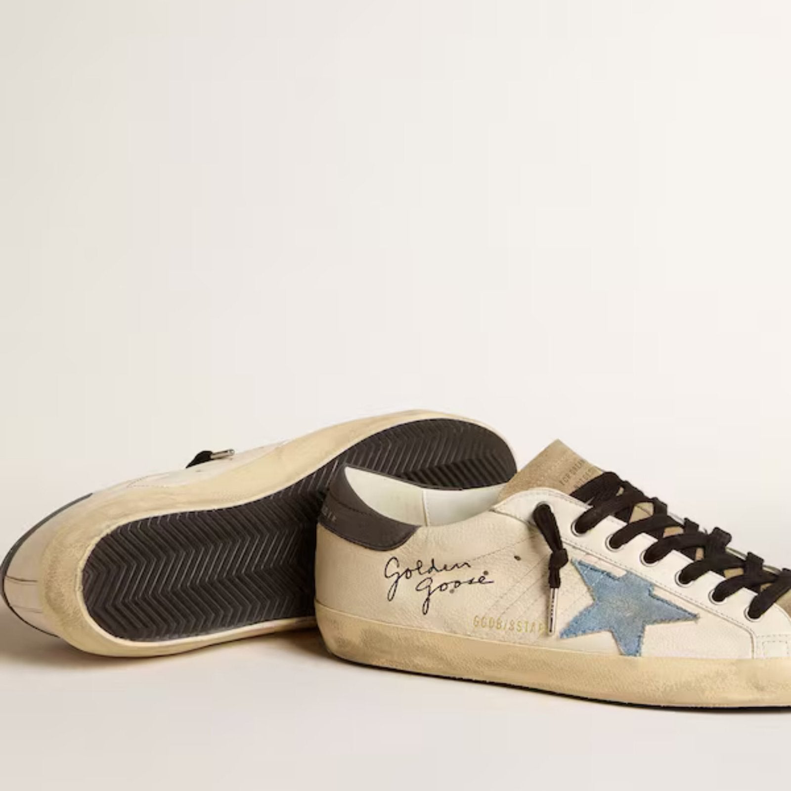 Golden Goose Super-Star in nappa leather with light blue suede star and gray leather heel tab