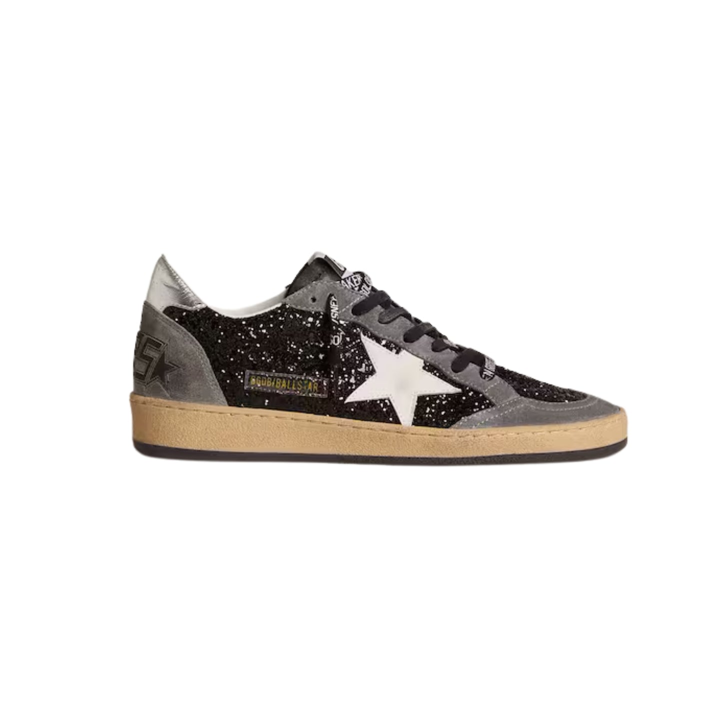 Golden Goose Ball Star in glitter with leather star and metallic leather heel tab