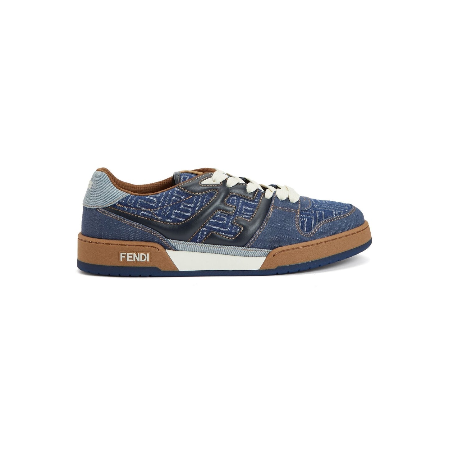 Fendi Match Sneakers Navy FF jacquard and white suede low-tops