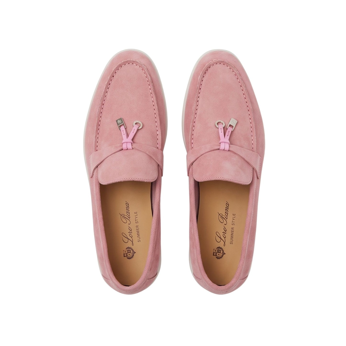 Loro Piana Summer Charms Walk Moccasins Suede Pink