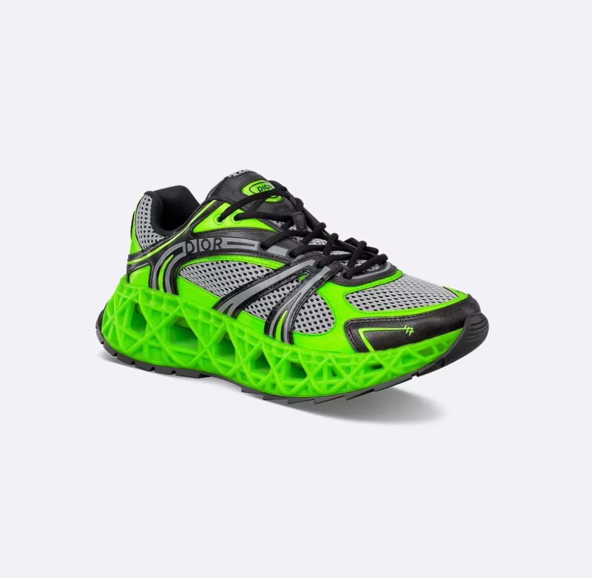 Dior B35 NXXT Sneaker Neon Green and Black Technical Fabric with Gray Technical Mesh