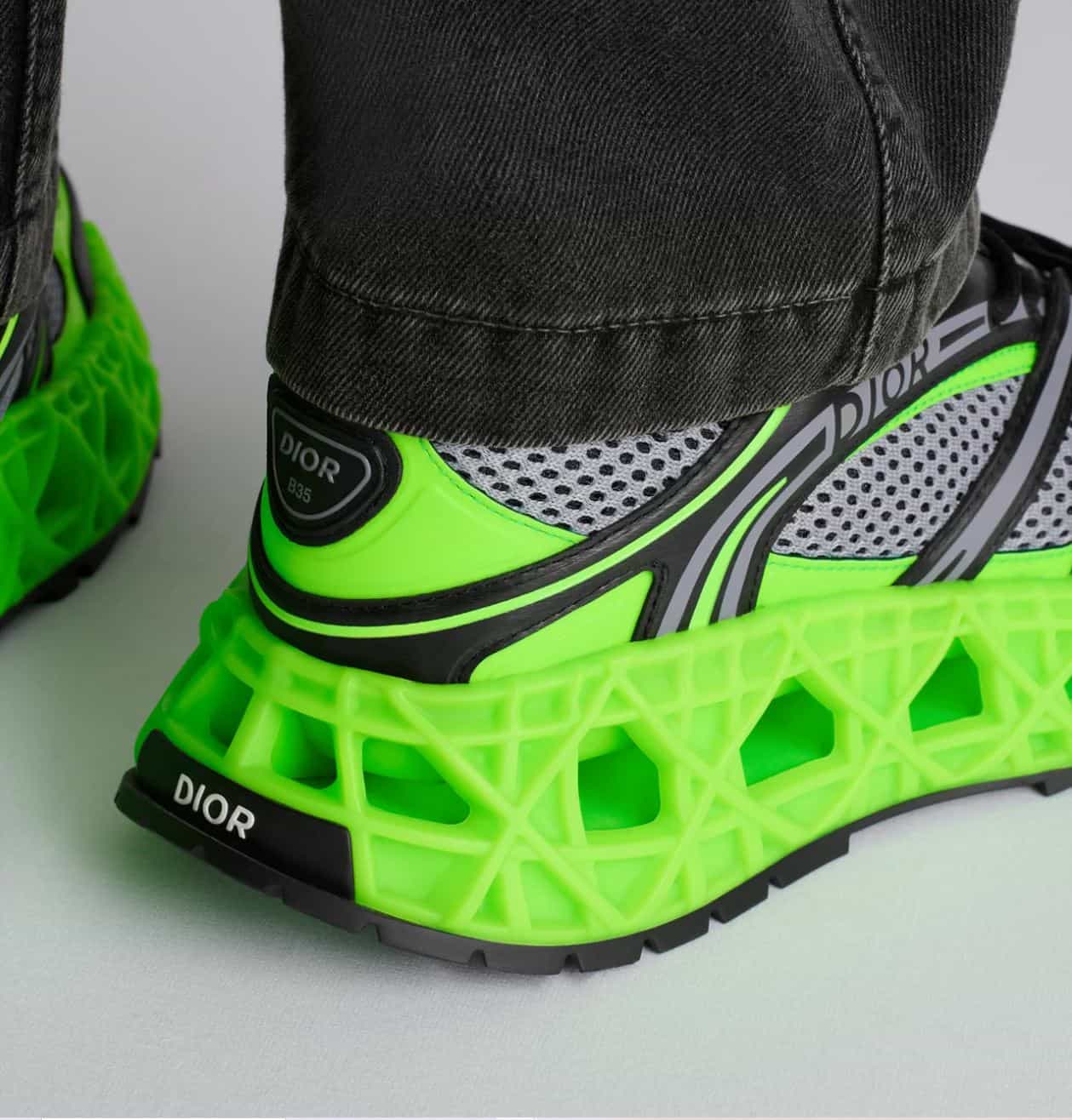 Dior B35 NXXT Sneaker Neon Green and Black Technical Fabric with Gray Technical Mesh
