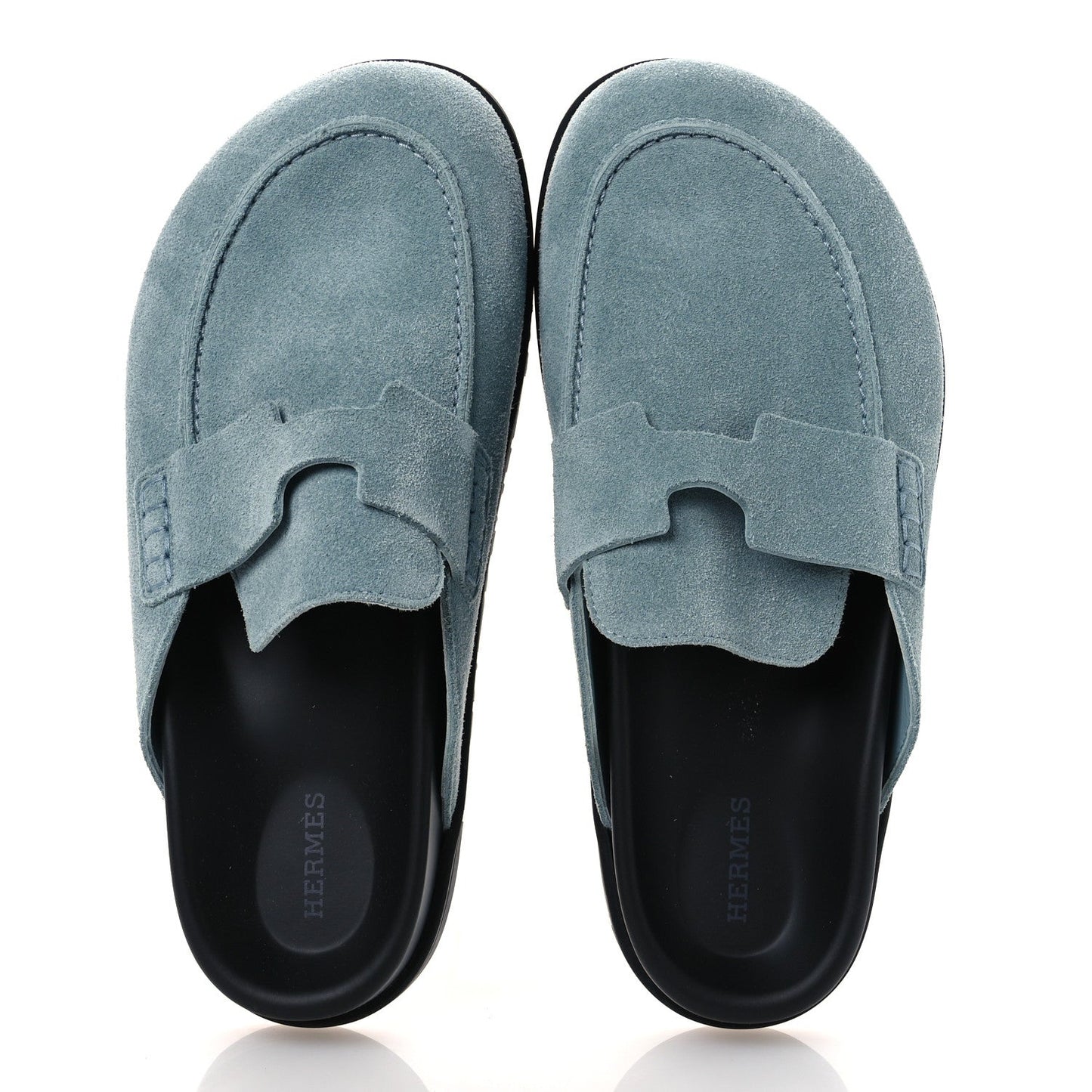 Hermès Go Mules Made Of Light Blue Suede Calfskin