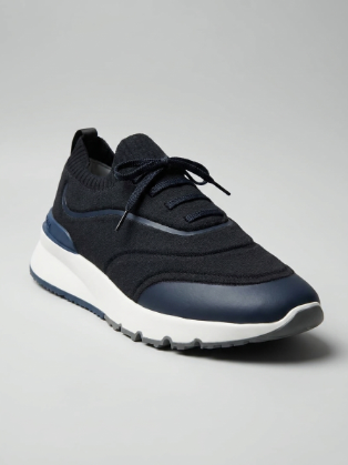 Brunello Cucinelli Techno Cotton Knit Runners With Heat-Bonded Details Navy