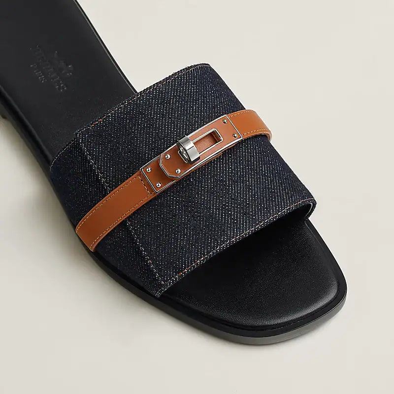 Hermes Giulia Sandal Bleu Brut /Naturel