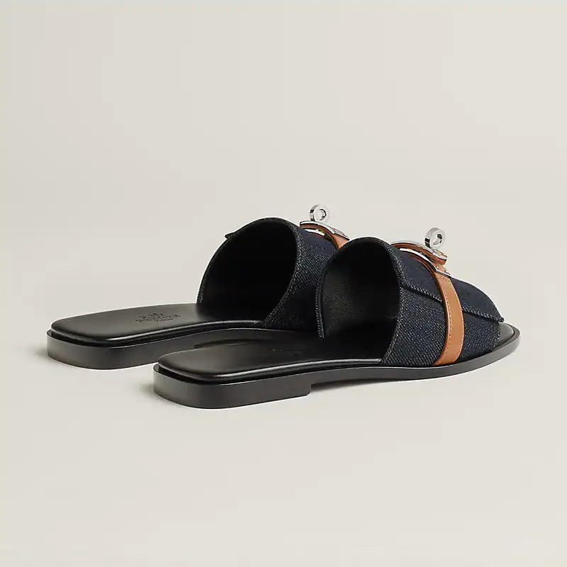 Hermes Giulia Sandal Bleu Brut /Naturel