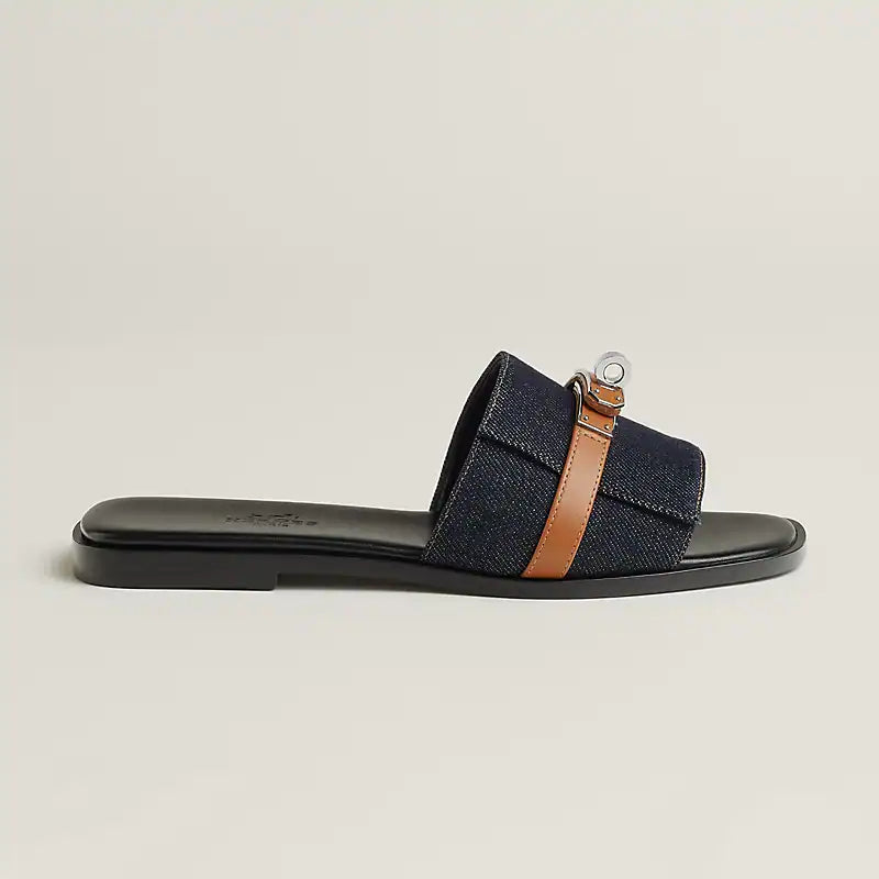 Hermes Giulia Sandal Bleu Brut /Naturel