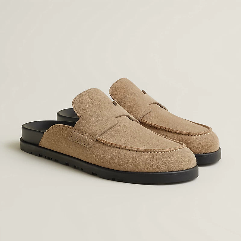 Hermès Go Mules In Beige Suede, A Slip-On Style Featuring